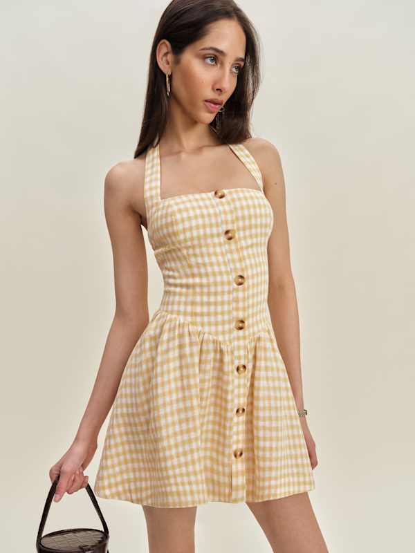 Mariela Linen Dress - Sunshine Check